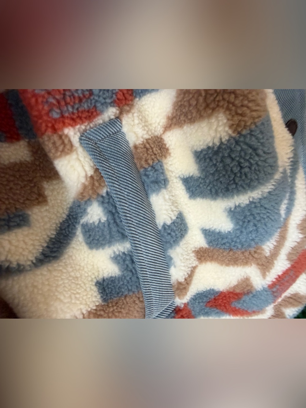 Pendleton Cream, Blue & Brown Southwestern Plush Jacket - Picture 3 of 9